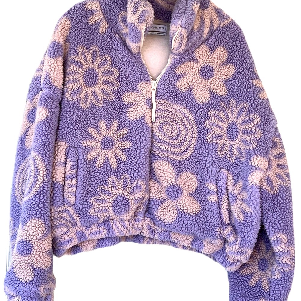 Urban Outfitters Olivia Purple And Cream‎ Fleece Zip Up Jacket with Pockets